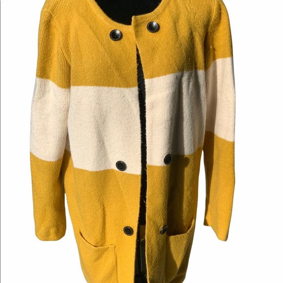 Sweaters - Womens Striped Yellow & Cream Button Cardigan Sweater